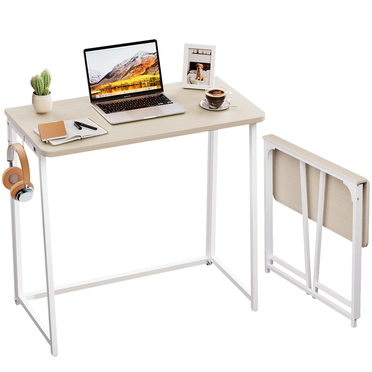 WOHOMO folding desk closed with slim profile for storage in a hallway