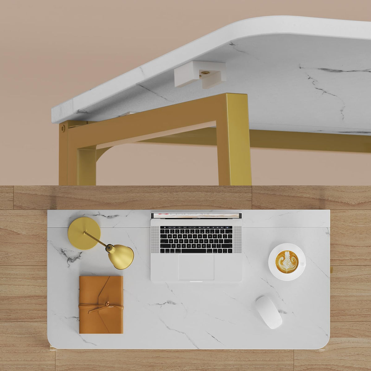 WOHOMO folding desk shown in three-step assembly for quick setup.