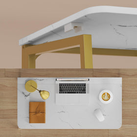 WOHOMO folding desk shown in three-step assembly for quick setup.