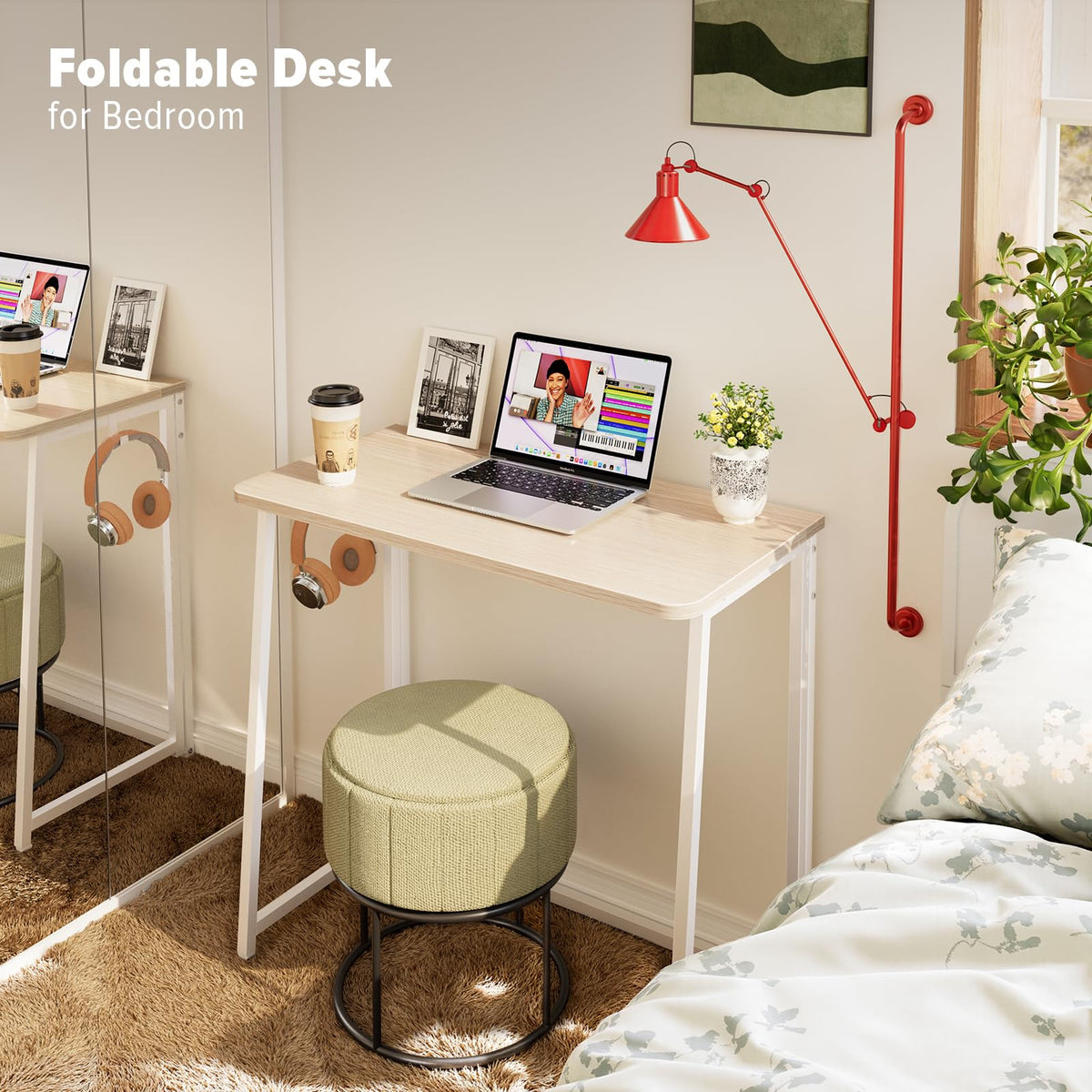 WOHOMO folding desk placed in a corner for efficient small-space use