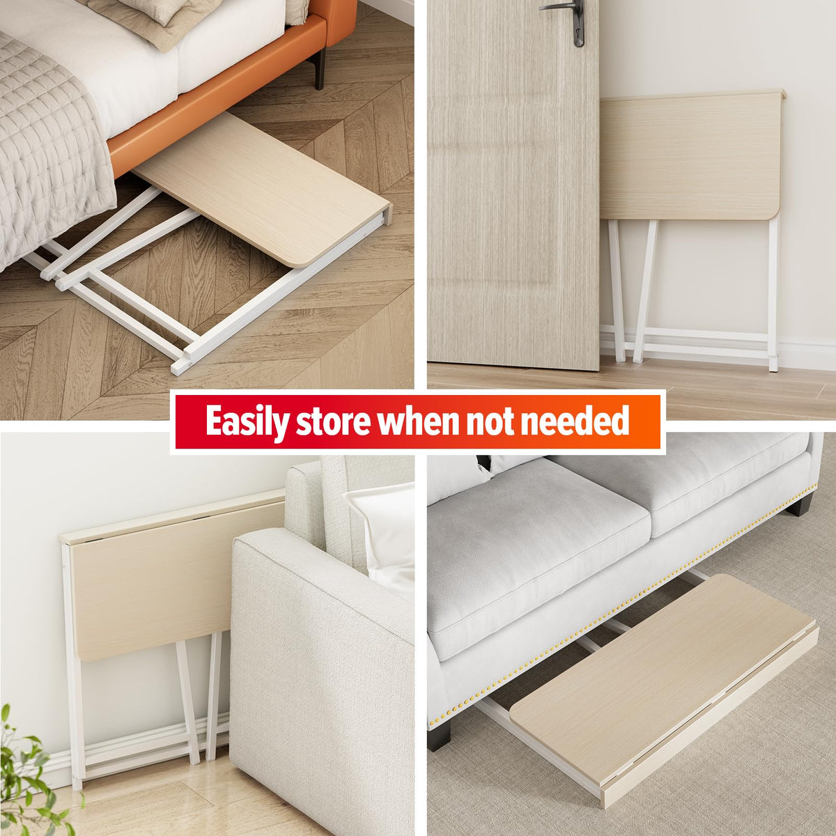WOHOMO folding desk oak finish top adds warmth to small rooms