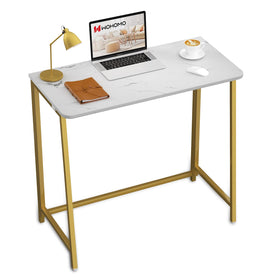 WOHOMO white faux marble folding desk top view showcases modern style in a small room.