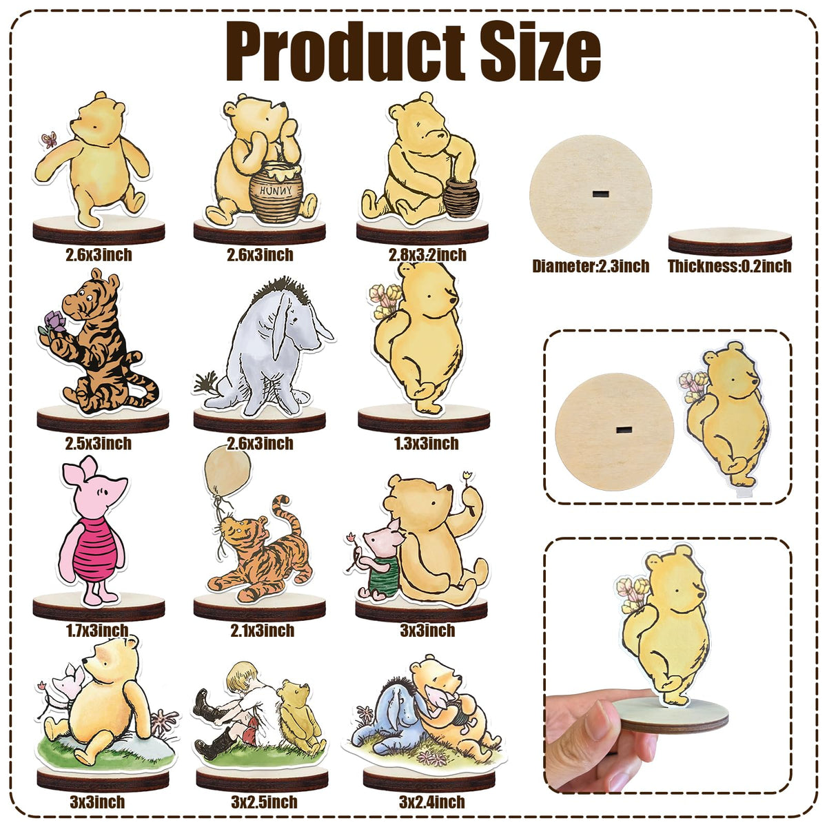 WOHOOBAOW Winnie Pooh wooden decor standees as playful birthday table toppers.