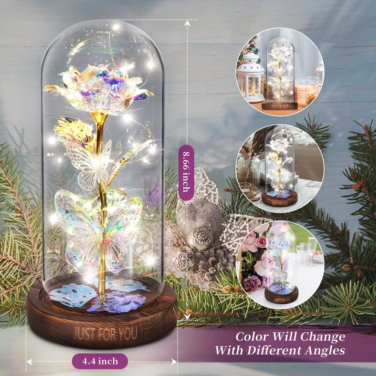 WOKEISE glass dome rose with butterflies brightens spaces and sparks wonder.