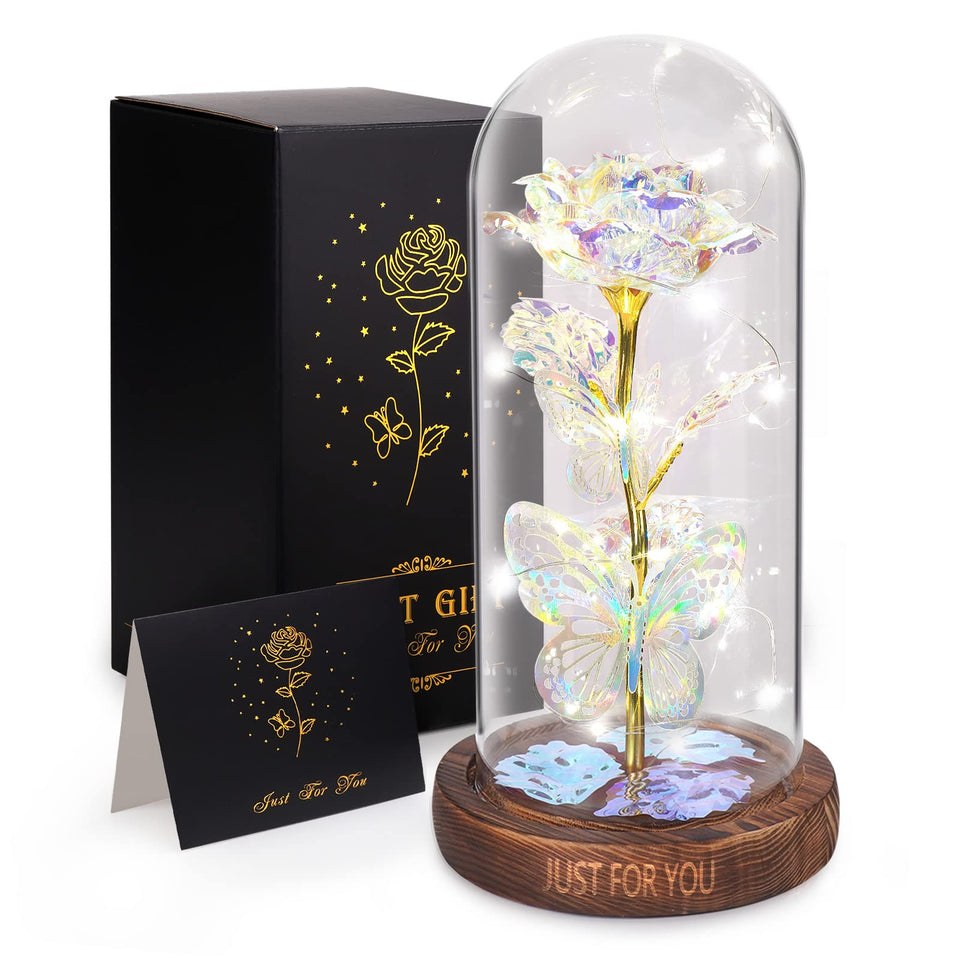 WOKEISE light-up rose dome glows warmly, ideal for romantic home décor.
