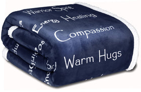 Wolf Creek Blanket Compassion blue front view; soft, comforting warmth for relaxing evenings.