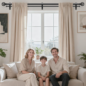 Wolista double curtain rod elevates bedroom design with floral-inspired finials.