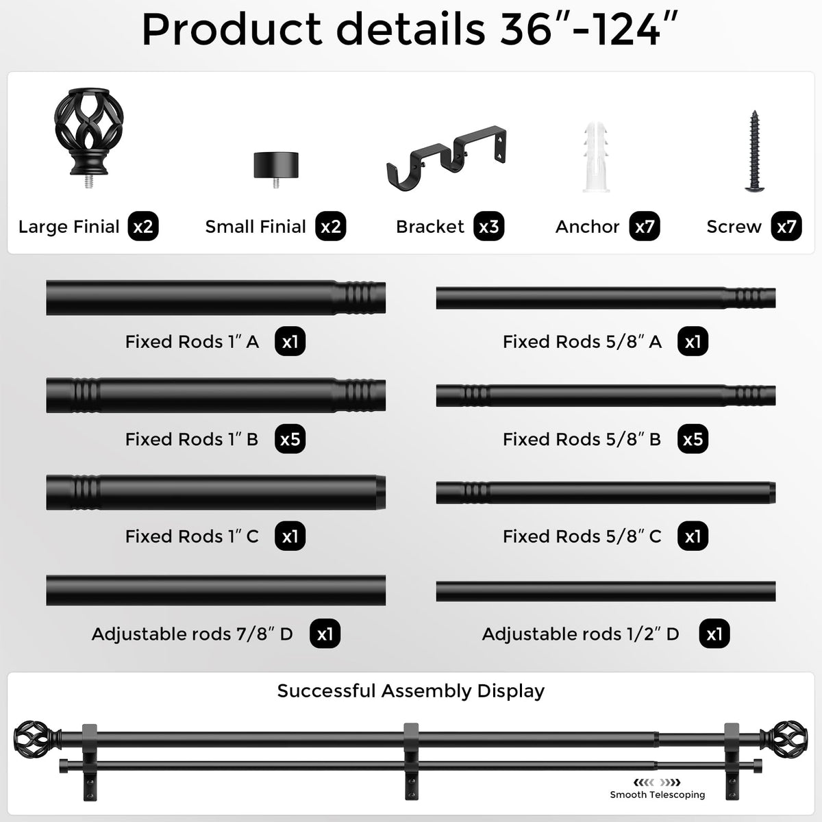 Wolista rod compatible with grommet, back tab curtains.