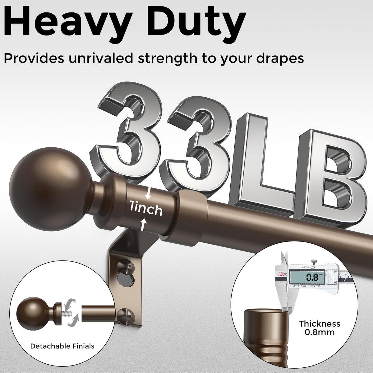 Wolistsa 1-inch diameter rod offers sturdy support for heavier drapery.