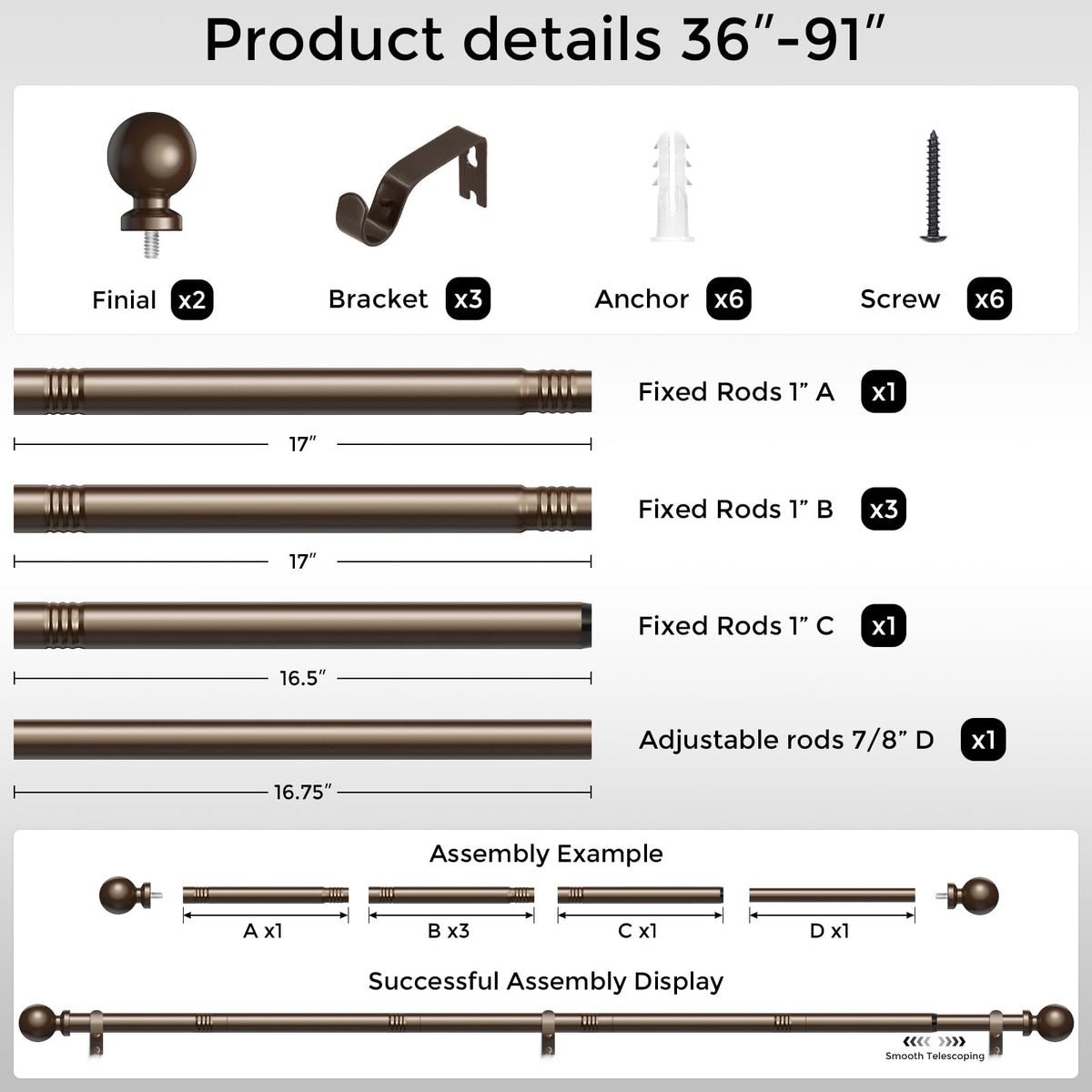 Wolistsa extendable rod adapts from small to large windows for flexible layouts.