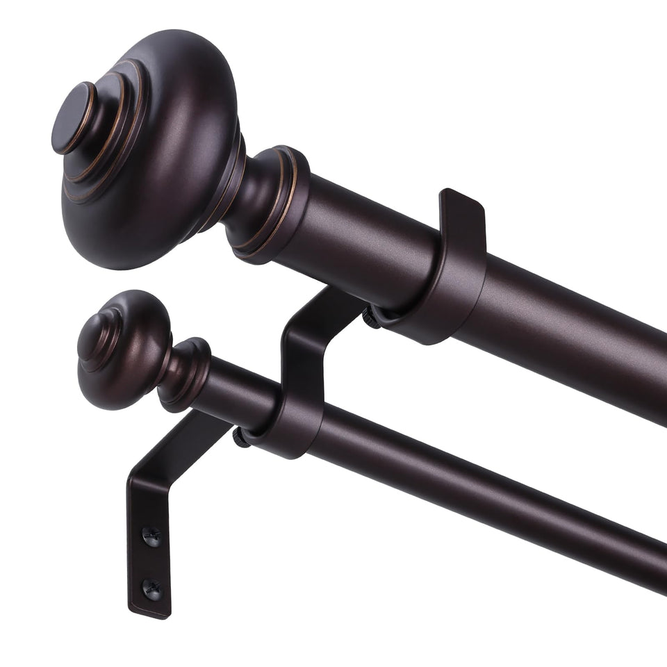 Wolistsa Bronze Double Curtain Rod front 1-inch rod close-up shows sturdy support for heavy drapes.