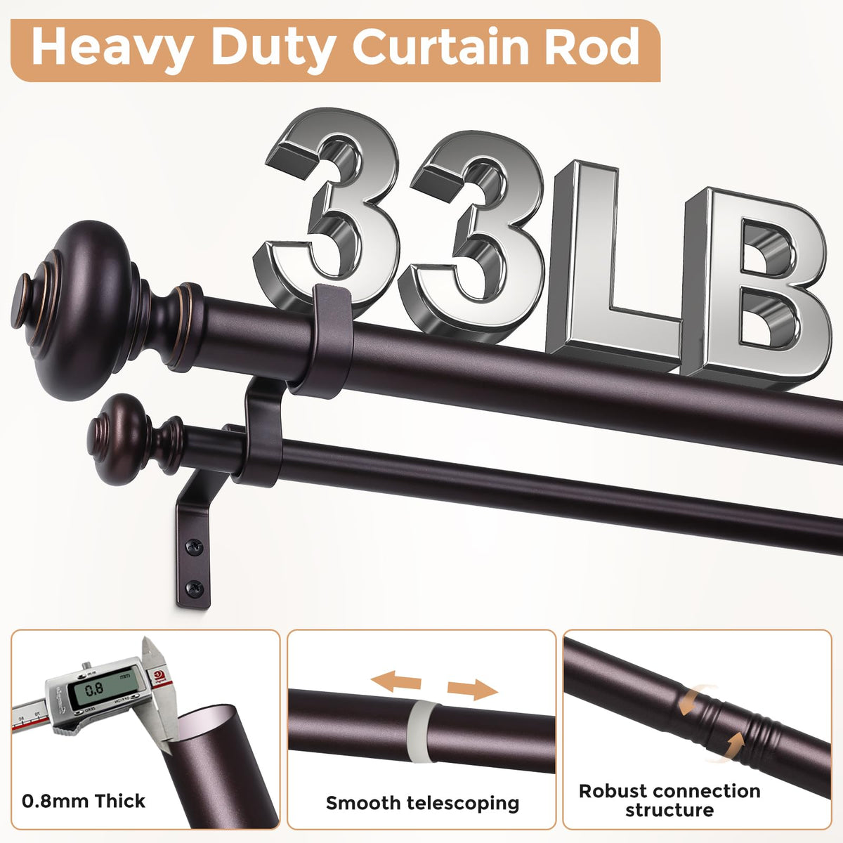 Wolistsa Bronze double-rod telescoping extension demonstrates adjustable length for various windows.