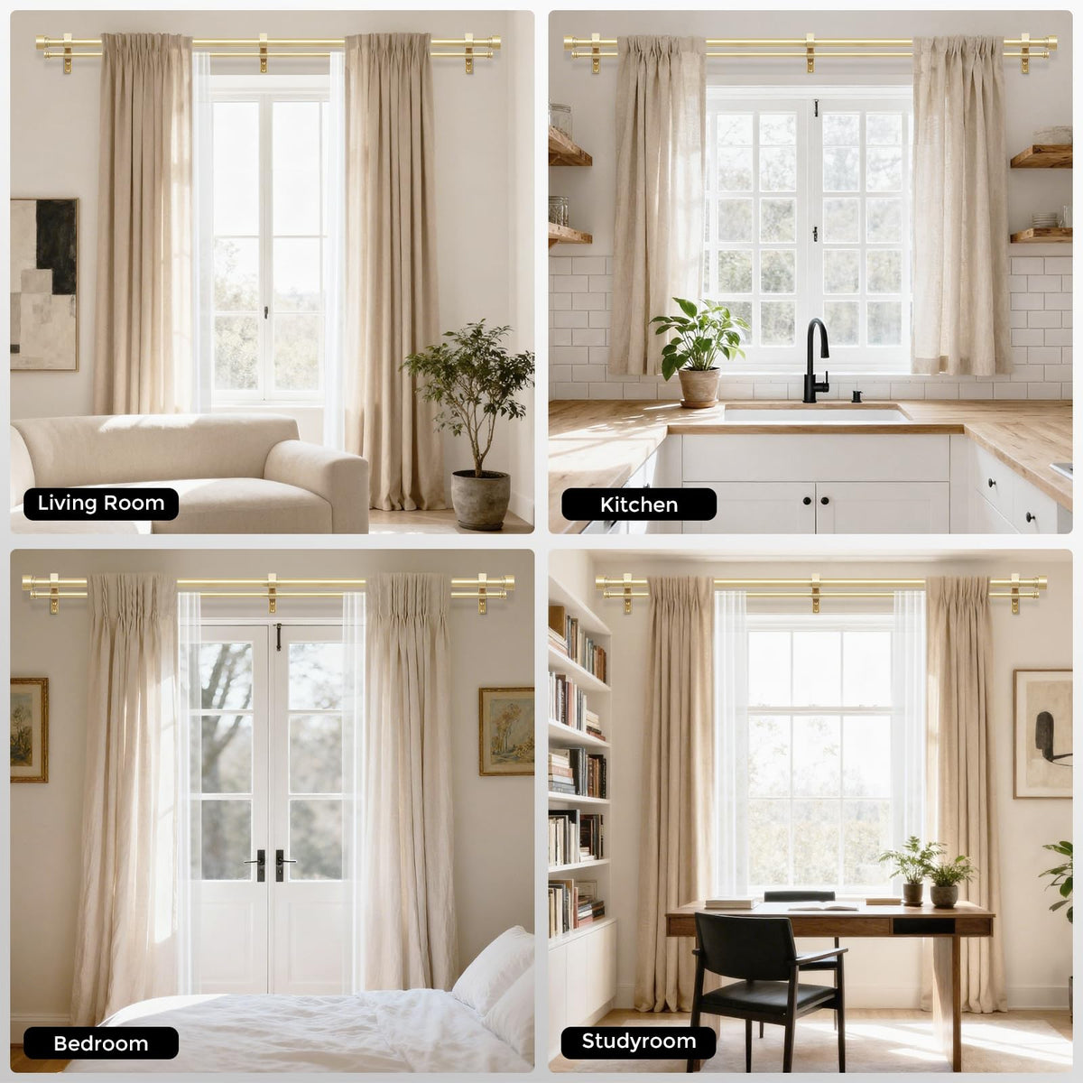 Wolistsa double curtain rod gold complete package for ready setup