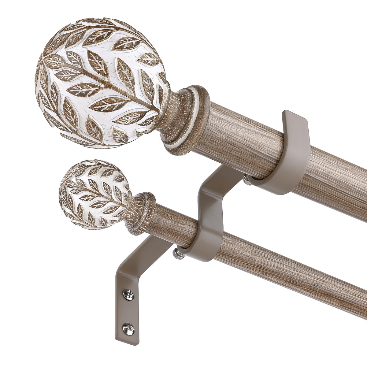 Wolistsa Double Curtain Rod with leaf finials enhances windows with a natural, boho touch.