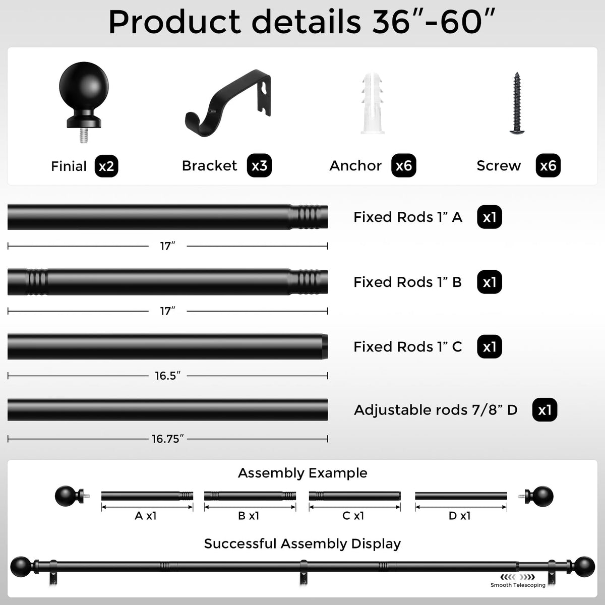 Wolistsa easy-install package helps you mount the rod in minutes.