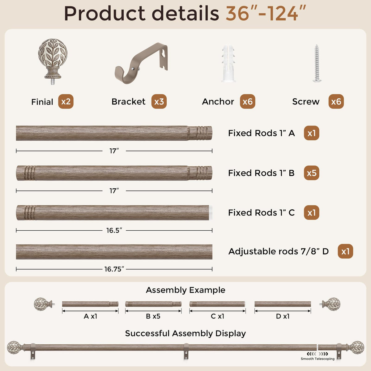 Wolistsa rod extended for wide window coverage demonstration