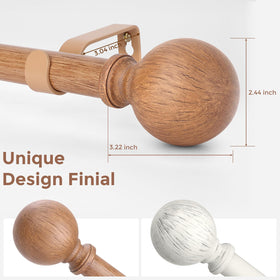 Wolistsa faux wood grain finials add vintage texture to window treatment