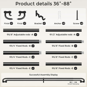 Wolistsa 3/4-inch front and 5/8-inch rear rod diameters bear heavy drapes.