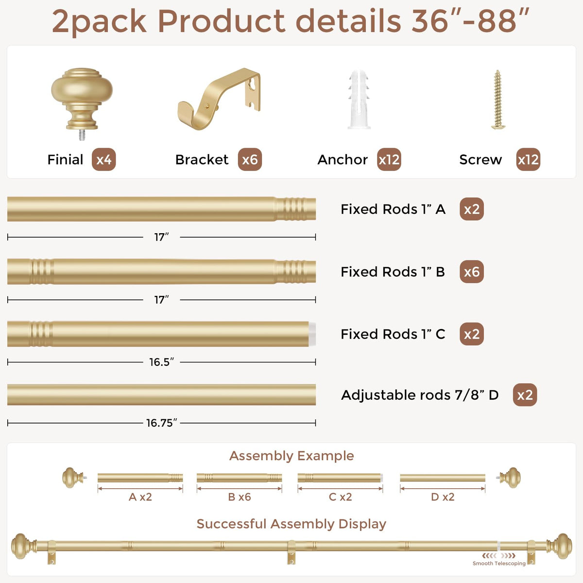 Wolistsa gold curtain rod in living room setup showcasing rustic elegance and practicality.