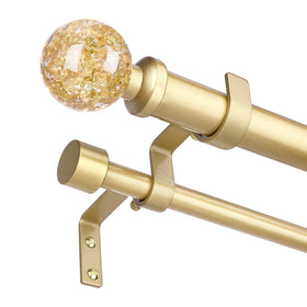 Wolistsa gold double curtain rod with front foil caps adds luxurious shine to a window.
