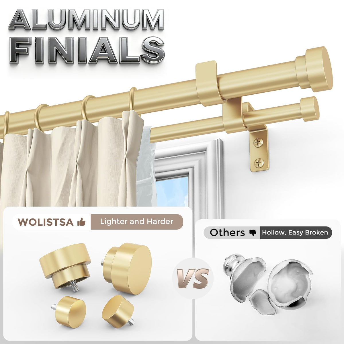 Wolistsa back rod 5/8 inch for lightweight to medium drapes.
