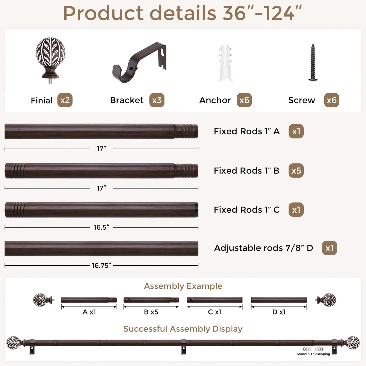 Wolistsa heavy-duty 1-inch rod supports up to 33 lbs.
