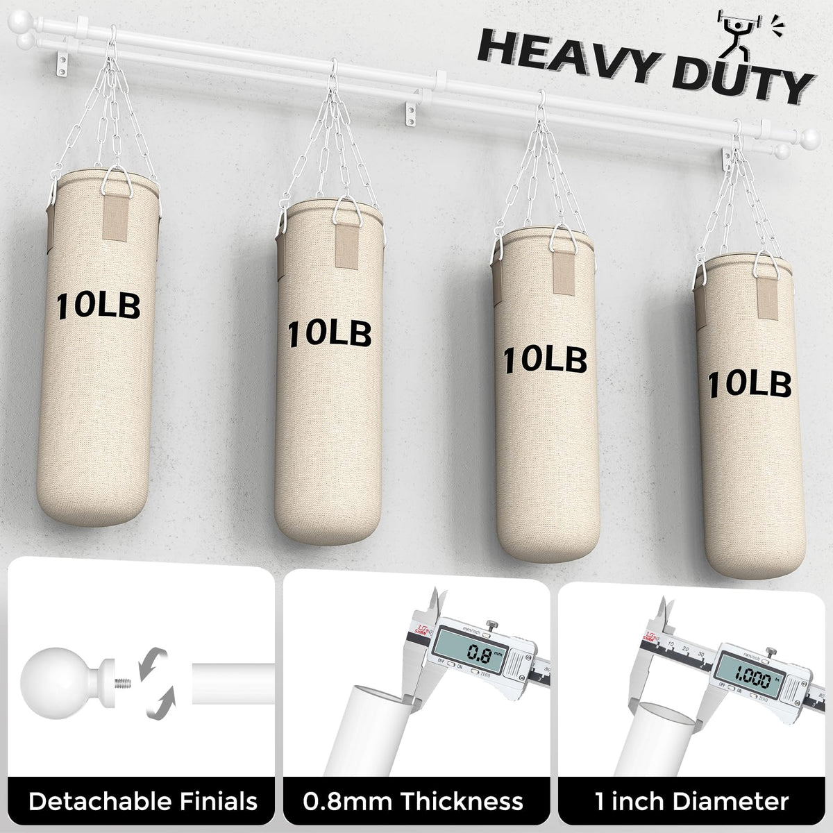 Heavy-duty 1 inch diameter rod provides sturdy curtain support