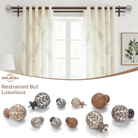 Wolistsa leaf-finials hand-painted wood-grain detail adds Boho charm to windows.