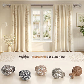 Wolistsa leaf finials show weathered wood grain for rustic Boho style