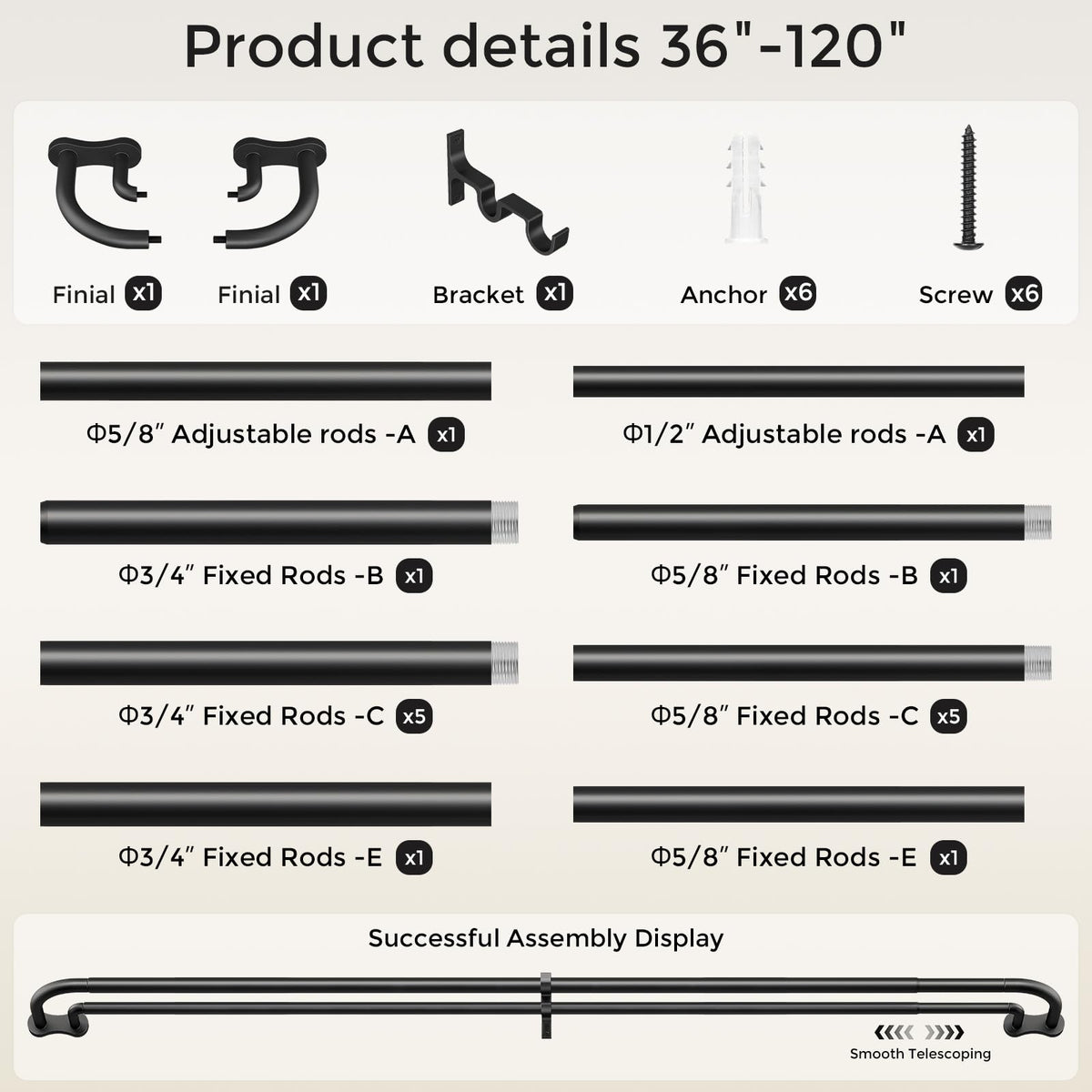 Wolistsa rear-rod diameter 5/8-inch for balanced double rods