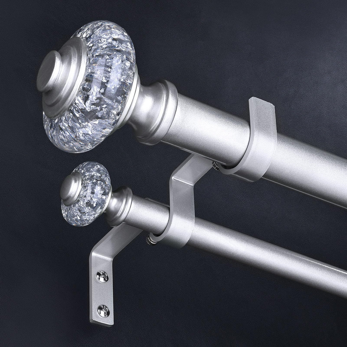 Wolistsa silver double curtain rod assembled in a living room for stylish window coverage.