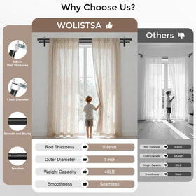 Wolistsa telescoping double curtain rod enables easy length adjustment during setup.
