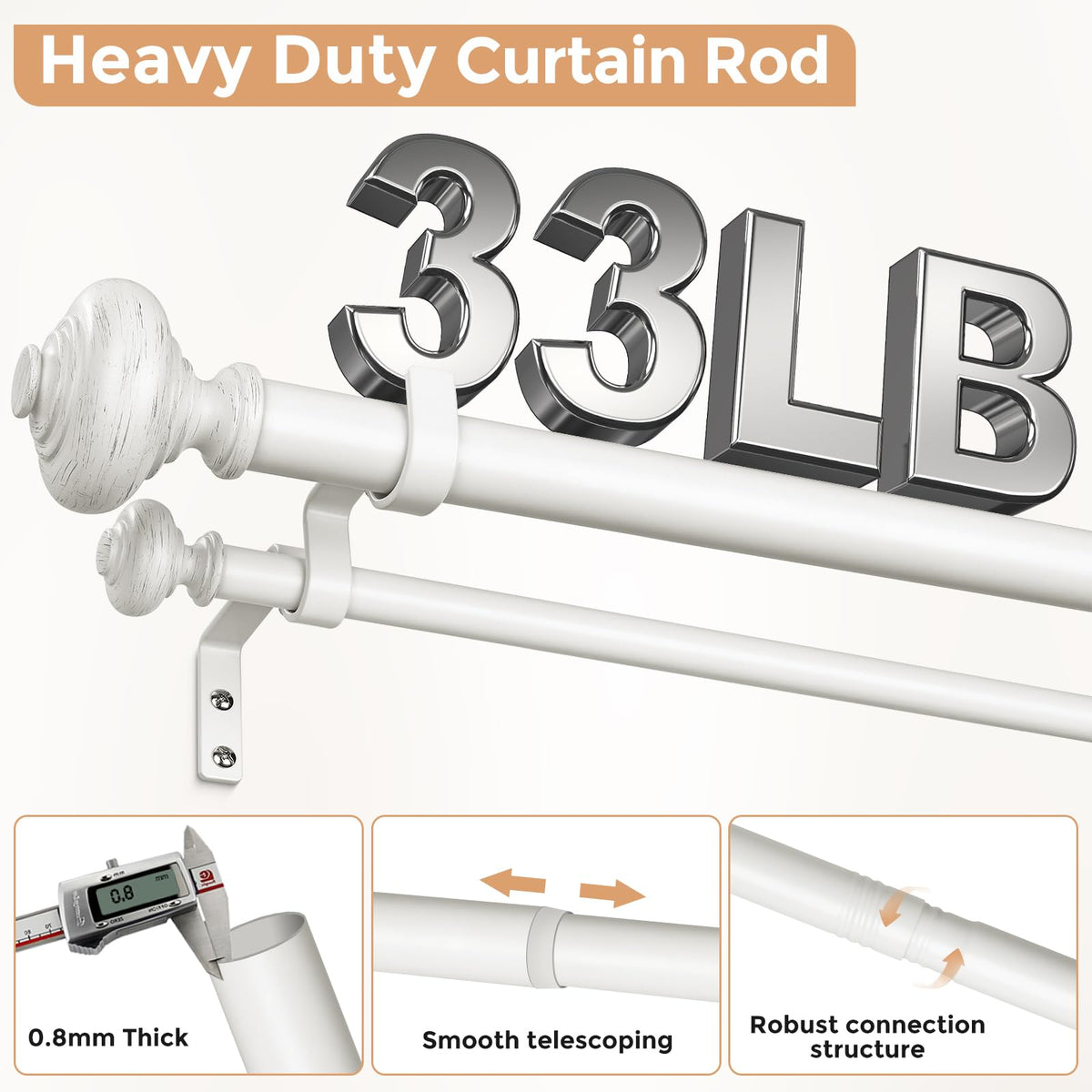 Wolistsa white double curtain rod decorative finials add vintage charm