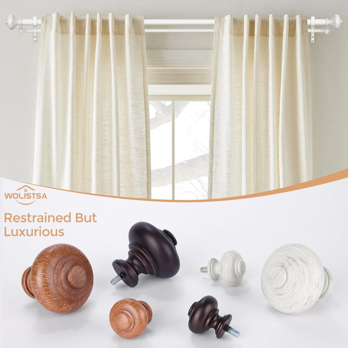 Wolistsa white double curtain rod front view shows sturdy one-inch front rod