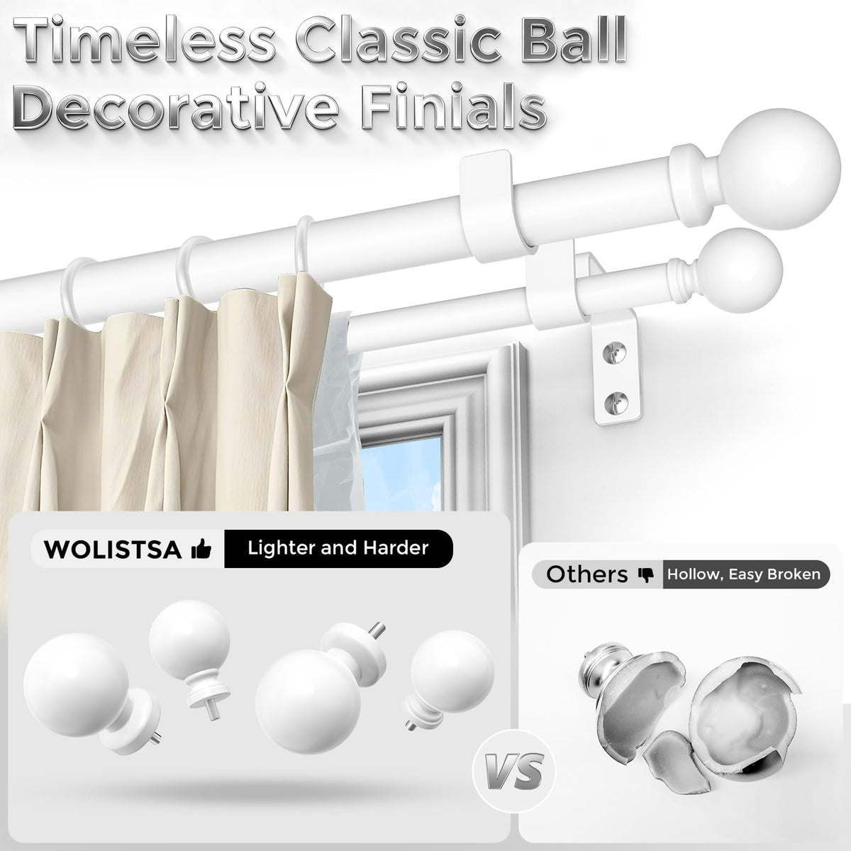 Wolistsa white round finials complement any decor style