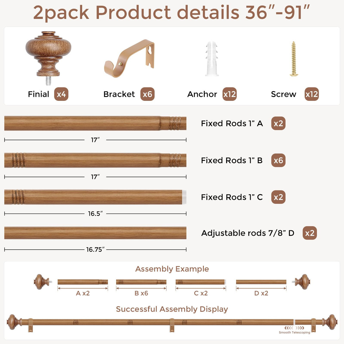 Wolistsa wood curtain rod easy install DIY kit for fast setup.