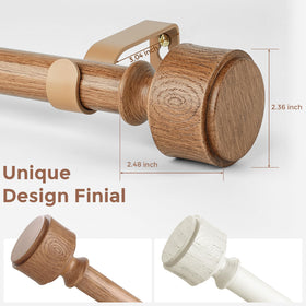 Wolistsa wood curtain rod with faux wood finials adds rustic elegance
