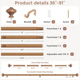 Wolistsa wood curtain rod with finials creates a warm natural focal point