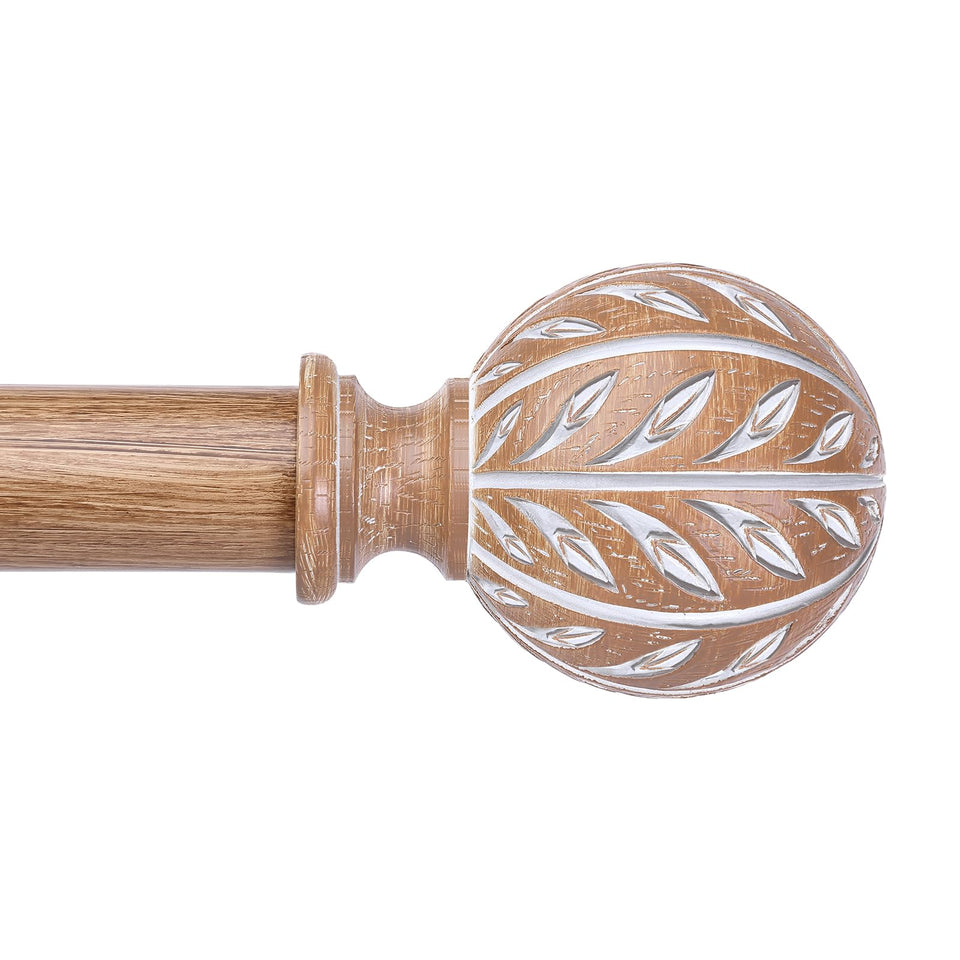 Wolistsa wood curtain rod with leaf finials adds boho style and sturdy framing.