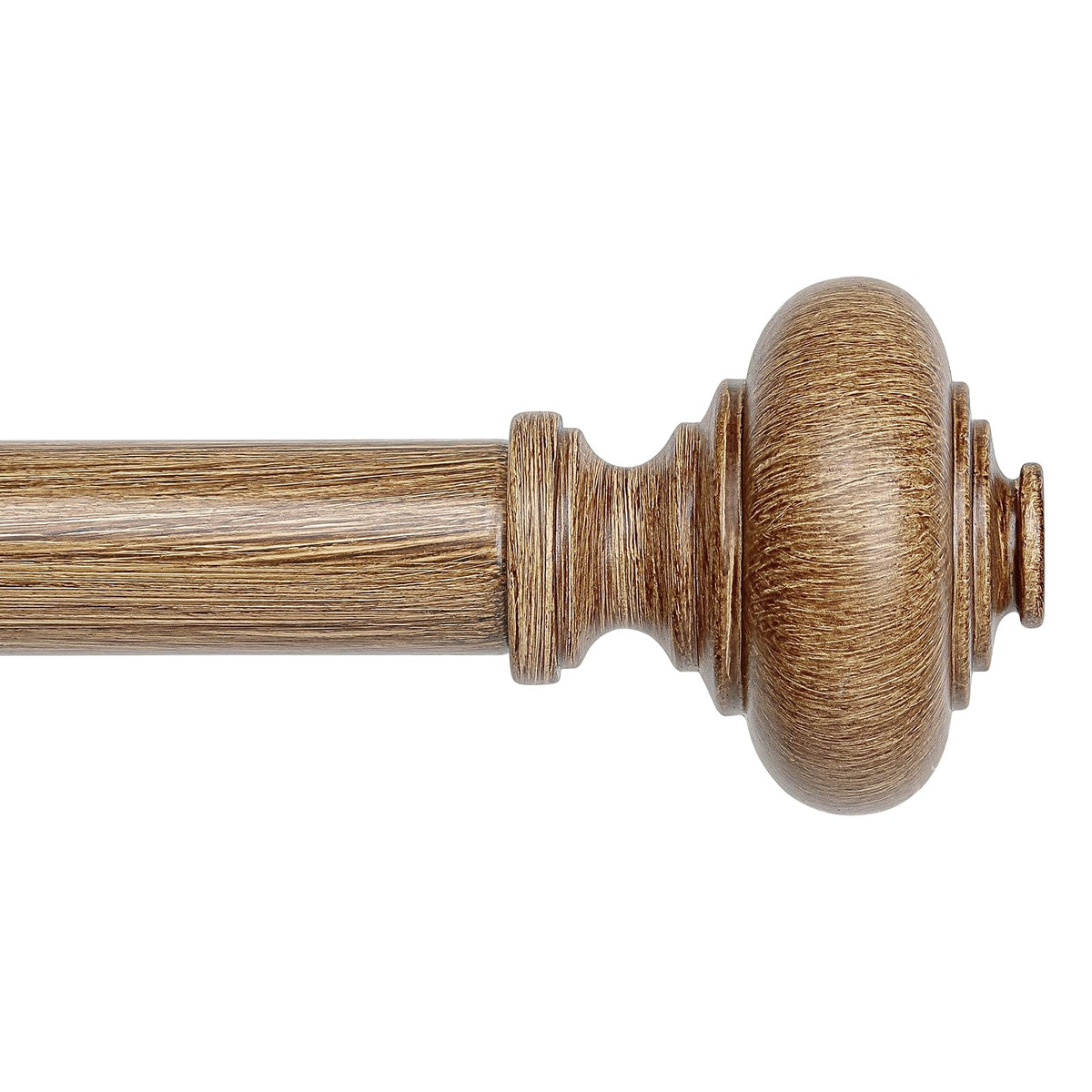 Wolistsa wood curtain rod with wood grain finish enhances rustic living room drapes