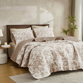 Wonderful Spring Fresh Quilt with taupe floral pattern on king bedspread