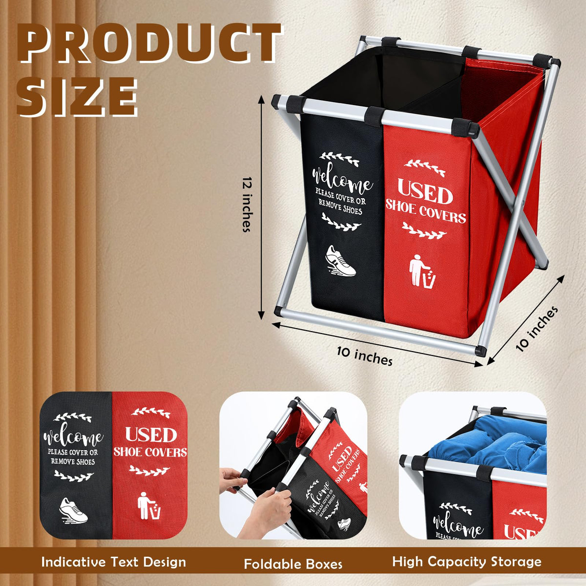 Wonderjune aluminum-frame stand supports the bin securely on the floor.