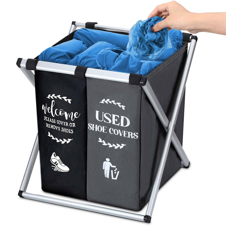 Wonderjune foldable shoe cover box dispenser in closed view for tidy entryways