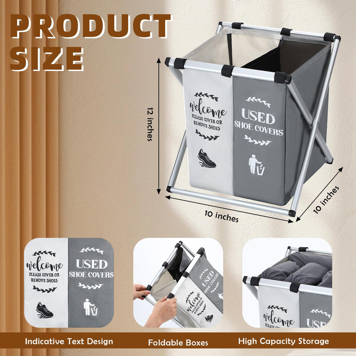 Wonderjune shoe cover bin featuring aluminum frame for stable placement