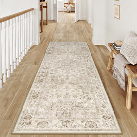WondRg 2x6 beige vintage runner rug with soft, low-pile texture for busy hallways.