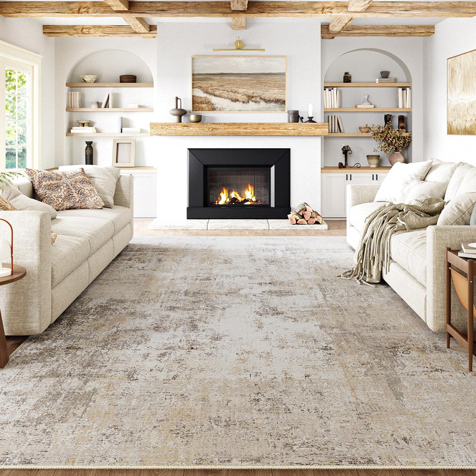 WondRg 8x10 beige-grey abstract rug adds modern style to living rooms