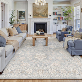 WondRg 8x10 blue cream rug with neutral floral pattern for versatile living spaces