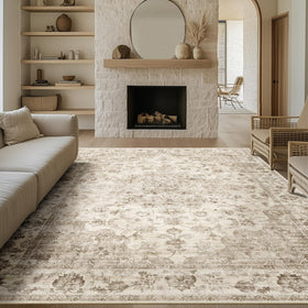 WondRg 8x10 rug with neutral vintage design adds timeless living room style.