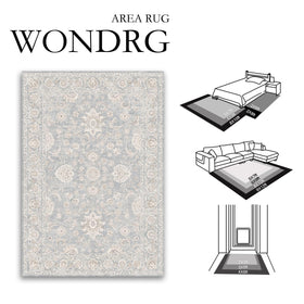 WondRg blue-cream-washable-area-rug close-up fibers reveal a soft texture