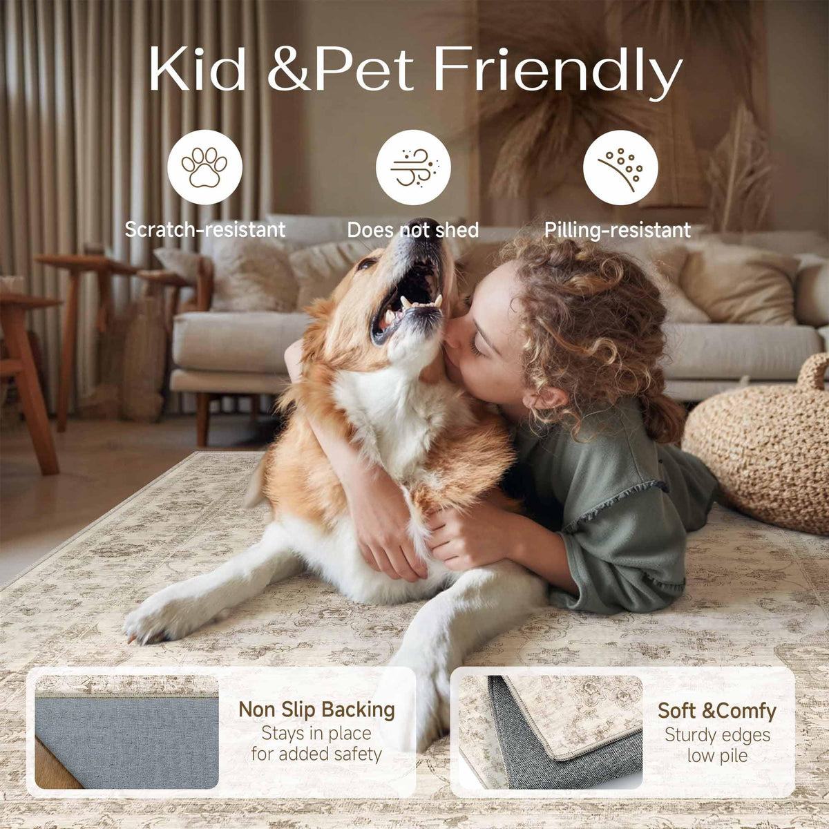 WondRg farmhouse indoor rug in a cozy beige setting